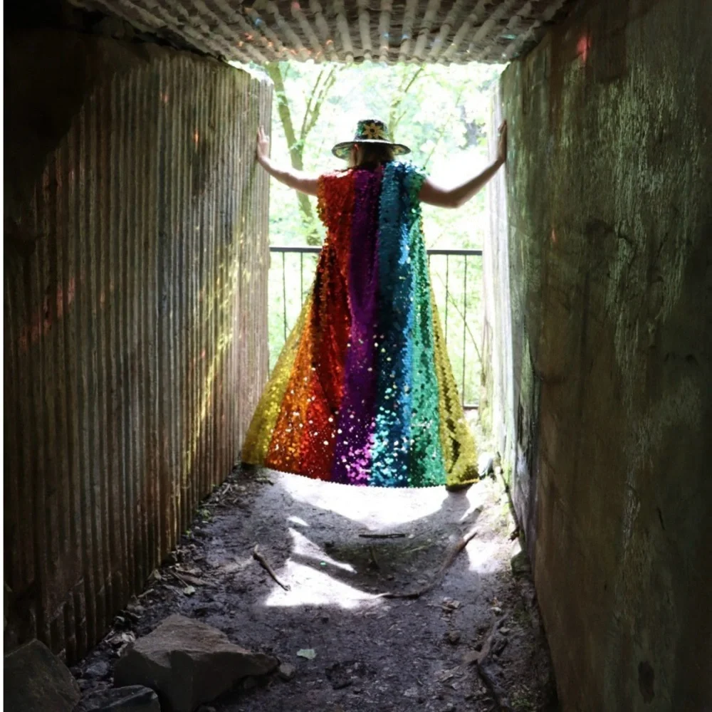 Colorful Rainbow Sequin Party Cape Jacket - Picture 3 of 8